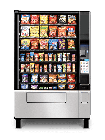 Evoke Snack 6 shown with optional 7th tray and iCart touch screen displaying cart function.
