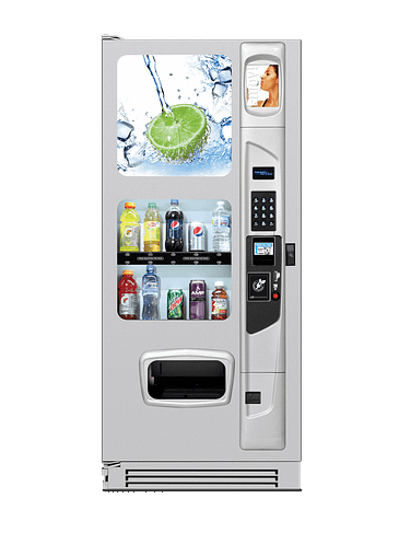 Summit 500 Cold drink vending machine with platinum silvery door styling.