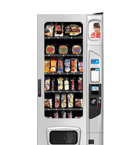 Alpine Combi 3000 frozen food vending machine with platinum door styling, iCart touch screen and kick panel options.
