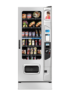 Alpine Combi 3000 refrigerated and frozen food vending machine with platinum door styling, iCart touch screen and kick panel options.