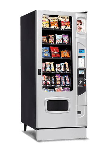 Mercato 3000 Snack with platinum silver door styling, iCart touch screen and kick panel options left quarter view.