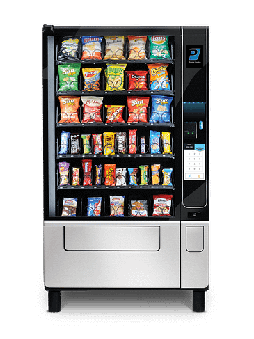 Evoke Snack 5 with optional back lighted logo panel and iCart touch screen displaying digitial keypad.