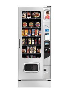 Alpine Combi 3000 frozen food vending machine with platinum door styling, iCart touch screen and kick panel options.