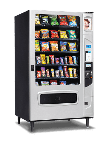 Mercato 5000 snack with optional platinum silver door styling and iCart touch screen left quarter view.