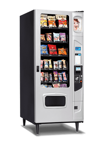 Mercato 3000 Snack shown with platinum door styling and iCart touch screen options left quarter view.