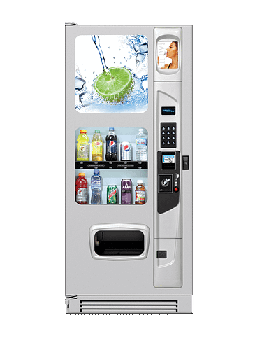 Summit 500 Cold drink vending machine with platinum silvery door styling.