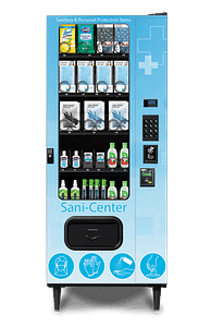 Blue Sani-Center PPE Vending Machine with a variety of PPE products for customers to choose from