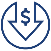 Reduce Costs Icon depicting reduced costs in navy blue
