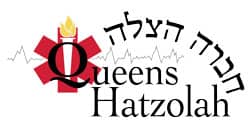 Queens Hatzolah logo in red, yellow, white and black
