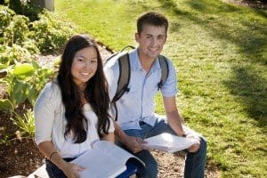 College students happy outside