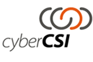 Image of cyber csi logo with orange and grey text plus white background