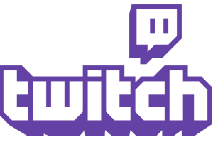 Image of twitch gaming platform logo with purple text and black background