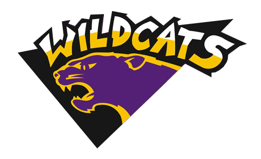 Waconia High School Wildcats logo in purple, yellow, white and black