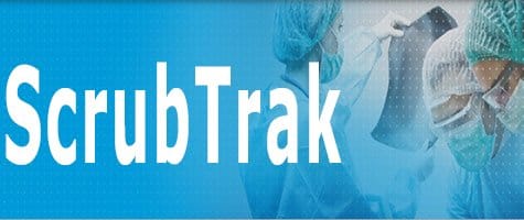 Scrubtrak logo image with white text and blue background