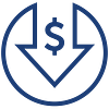 Reduce Costs Icon depicting reduced costs in navy blue