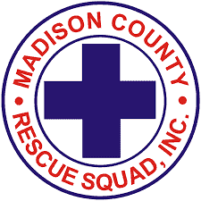 Madison County Rescue Squad, Inc. logo in white, blue and red