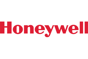 Honeywell logo image with red text and black background