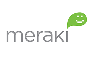 Meraki logo image in grey and green text with smiling comment box in green