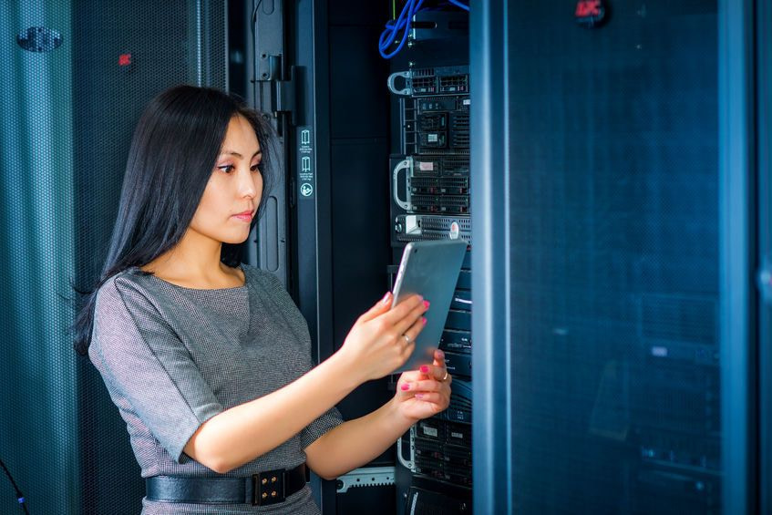 IT woman working on a server