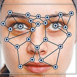 Image of female with facial recognition over her face