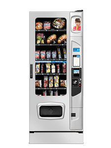 Alpine Combi 3000 refrigerated and frozen food vending machine with platinum door styling, iCart touch screen and kick panel options.