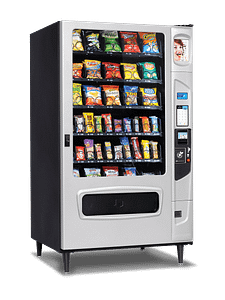 Mercato 5000 snack with optional platinum silver door styling and iCart touch screen left quarter view.