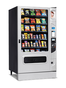 Mercato 5000 snack with optional platinum silver door styling, iCart touch screen and kick panel left quarter view.