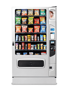 Mercato 5000 Snack with optional platinum silver door styling, iCart touch screen and kick panel left quarter view.